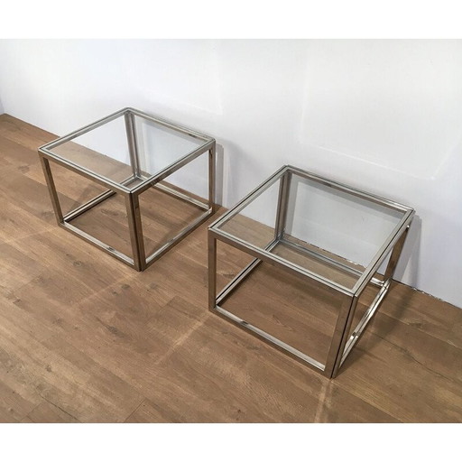 Paire de bouts de canapé chromés vintage, 1970