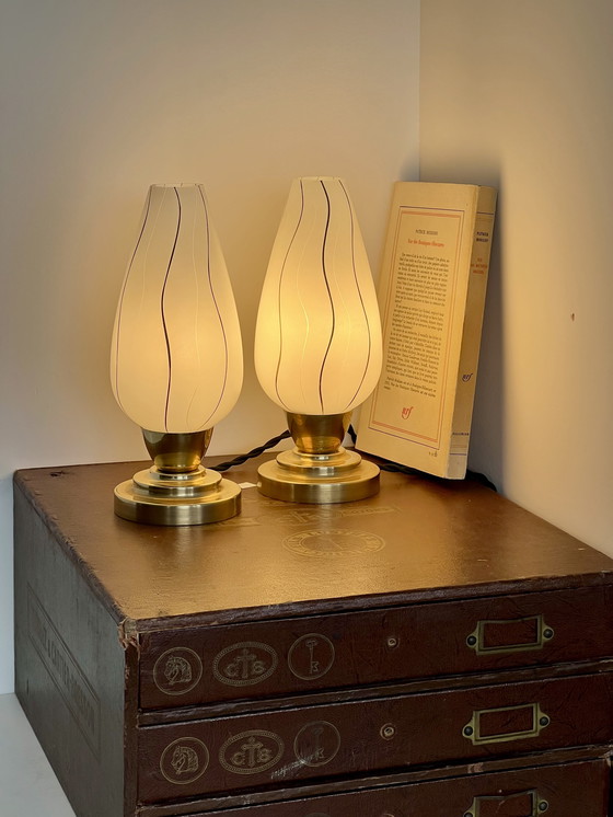 Image 1 of Coppia di lampade da comodino vintage a tulipano
