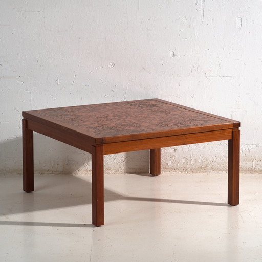 Vintage teak and copper coffee table in the style of Heinz Lilienthal – Germany, circa 1970