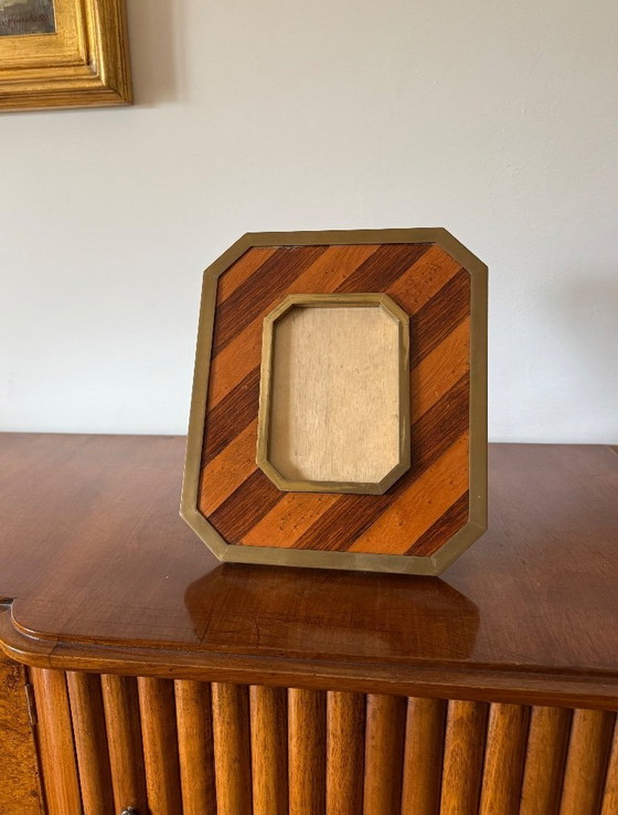 Image 1 of Marco de fotos moderno de mediados de siglo en latón y madera – Al estilo de Gabriella Crespi, Italia, década de 1970