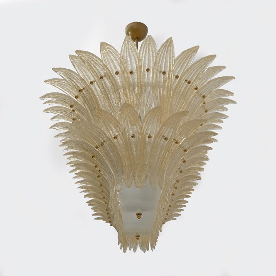 Mid-Century Modern Style Italian Murano Glass And Brass Palmette Chandelier (photo 4 of 10)