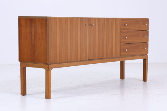 Image 1 of Vintage Noyer Palette Sideboard années 60 | Mid Century TV Board avec compartiments & tiroirs Rétro Bois de rangement #06-40
