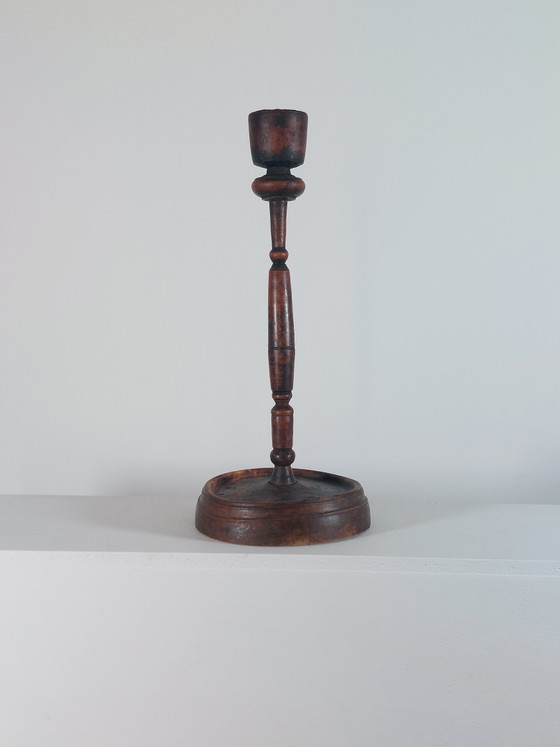 Image 1 of Candeliere antico in stile naif tornito, patina, arte popolare, scandinavo