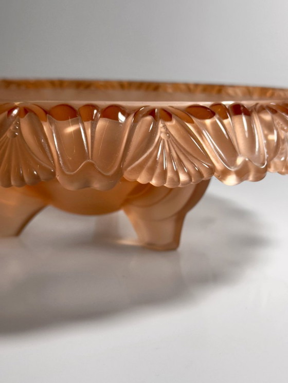 Image 1 of Ciotola Art Deco Rosalin Walther Glas, decoro anni '30, piatto da portata in vetro pressato Pelikan, piatto da portata rosa