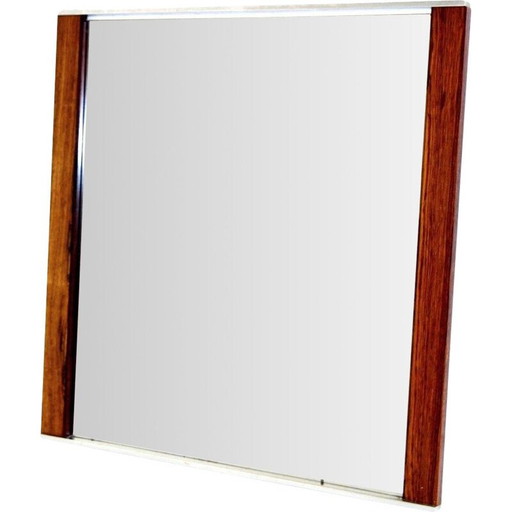 Miroir vintage en palissandre et métal, Suède 1960