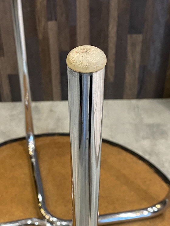 Image 1 of Tavolino laterale vintage in stile Bauhaus cromato e similpelle nera, anni '70