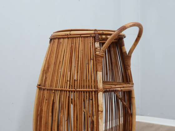 Image 1 of Carrito de bar italiano de ratán de estilo moderno de mediados de siglo, década de 1960.