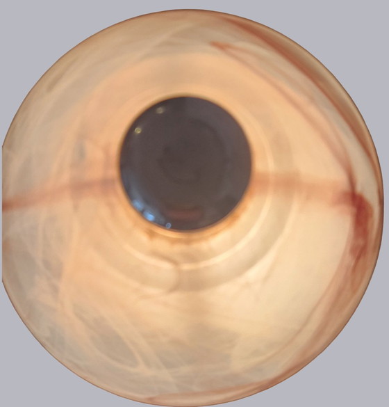 Image 1 of Lampada da tavolo vintage anni '70 - Paralume in vero vetro e marmo - Effetto legno e ottone