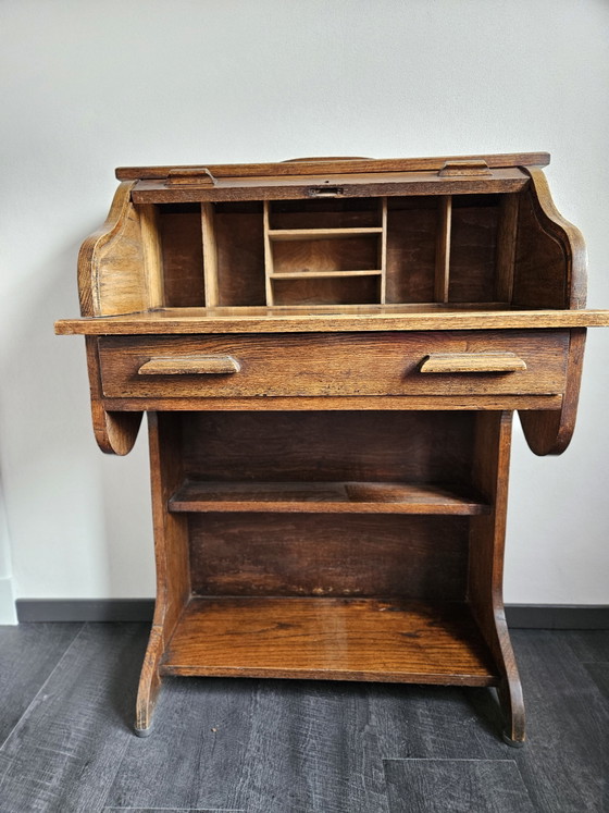 Image 1 of Escritorio antiguo de roble con tapa enrollable