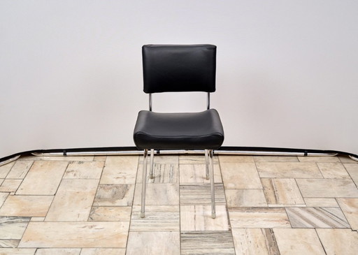 Sedia vintage in pelle con gambe cromate, anni '70, Cecoslovacchia