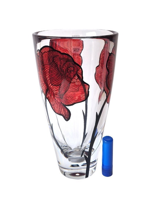 Kosta Boda - Heavy vase with roses "Tattoo" by Ludvig Löfgren - Signed