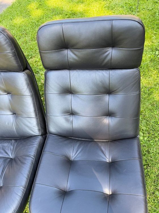 Image 1 of 2 x Luxus-Drehsessel mit Liegefunktion aus echtem Leder und Fußhocker, schwarz