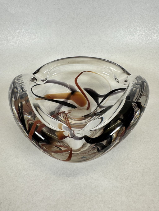 Signed glass bowl by Max Verboeket - Kristalunie Maastricht - ca. 1965
