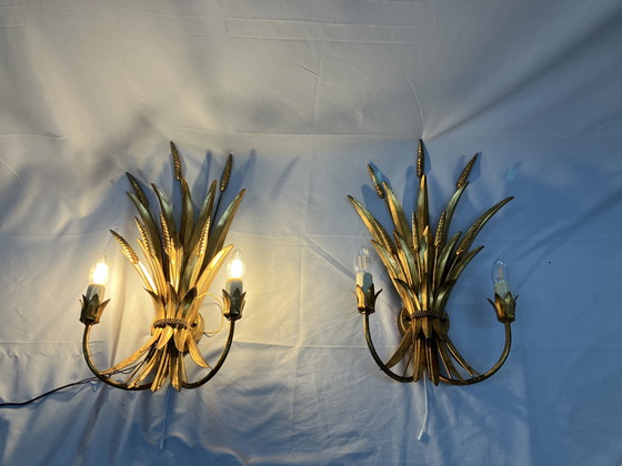 Image 1 of Vintage Hans Kögl Wheat Sheaf korenaar wandlampen MCM