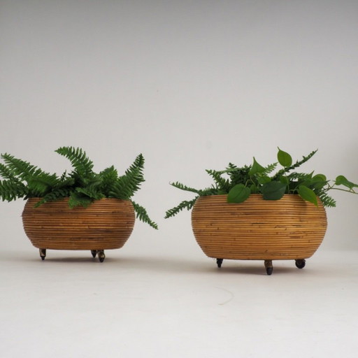 Pair of Italian Mid-Century Pencil-Reed Rattan Planters Attributed to Vivai Del Sud – plantenbak (photo 2 of 23)