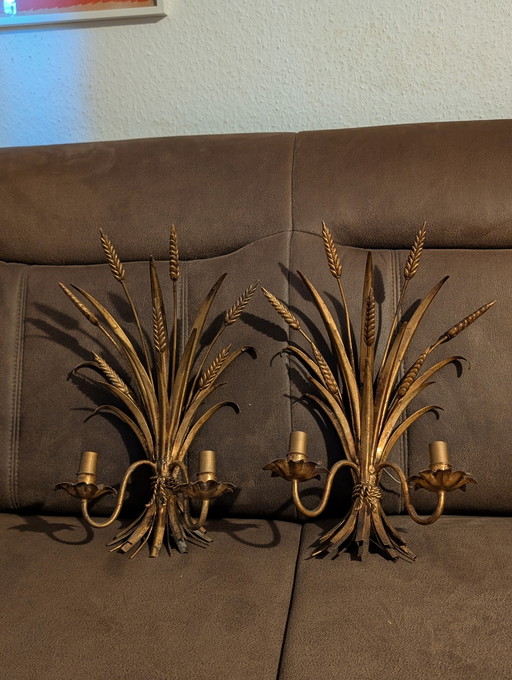 Pair of exclusive Florentine wall lights “Wheat Sheaf” – Mid-Century Design (Attribution: Hans Kögl / Banci Firenze)
