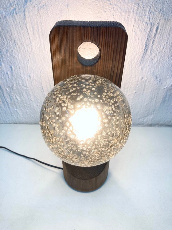 Image 1 of Tischleuchte von Temde aus Holz und Glas zweiflammig 70er brutalistischer Stil