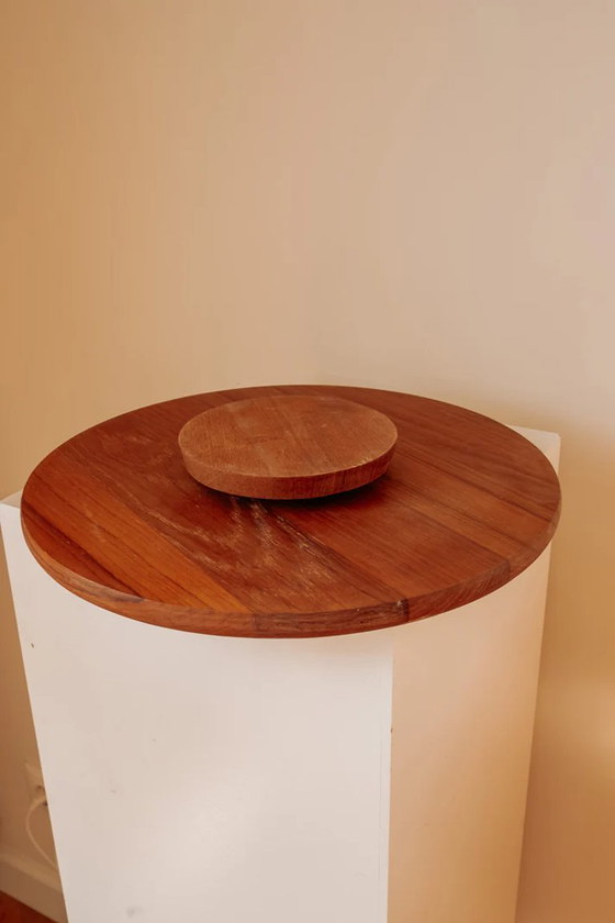 Image 1 of Vintage teak "Lazy Susan" rotating drinks tray