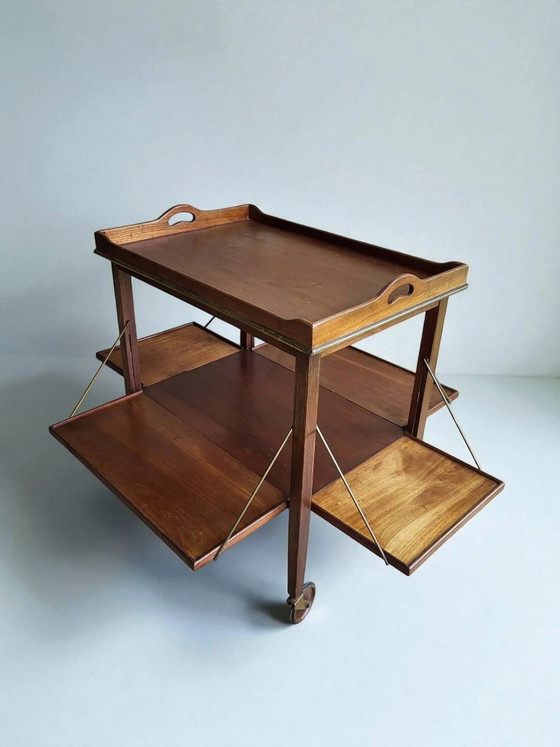 Mesa auxiliar/mesa de té de los años 50 – Carritos de bar, Wood, Brass, Art Deco (photo 7 of 12)