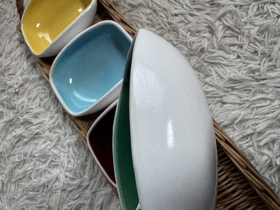 Image 1 of Service apéritif céramique et osier années 60