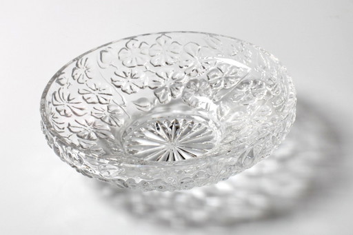 Vintage Crystal Glass Bowl: Mid-Century Floral Bohemia Plate, Sklo Union / 1960s
