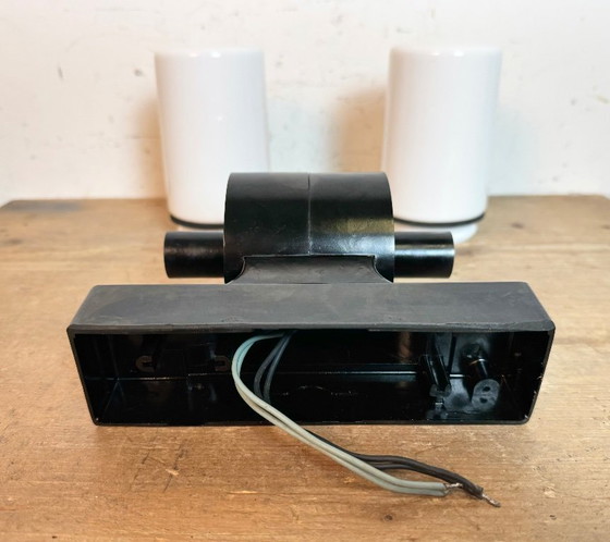 Image 1 of Applique industriale in bachelite marrone con vetro opalino, anni '60