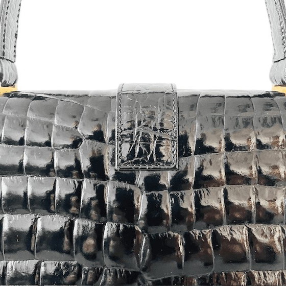 Image 1 of Sac à main vintage Vimar Paris en cuir verni noir imprimé crocodile, années 1960