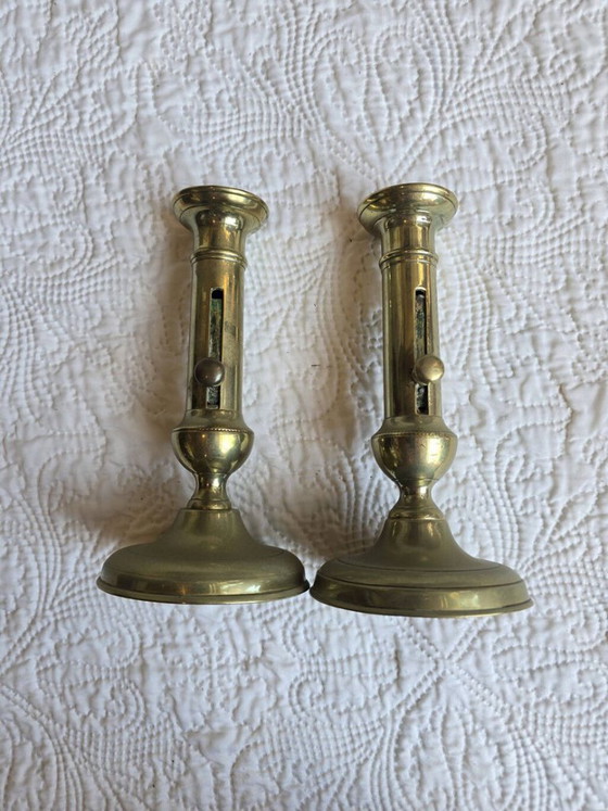 Pair of antique brass candlesticks with adjustable pushers, 19th century – Candle holders (photo 3 of 5)