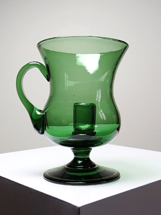 Image 1 of Grand photophore vintage verre vert soufflé, années 60-70