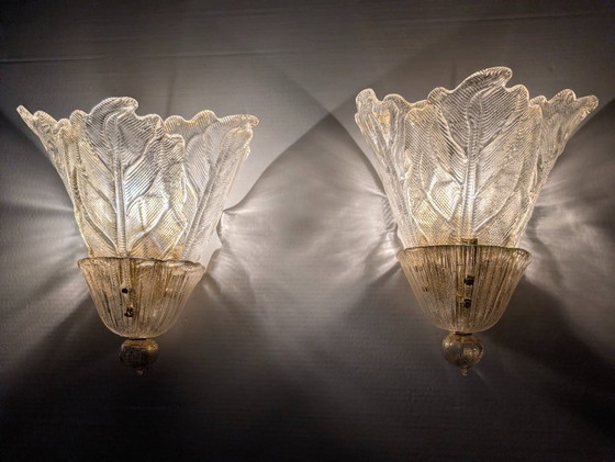 Image 1 of Coppia applique Barovier & Toso Foglia d'Oro in Murano, anni '80