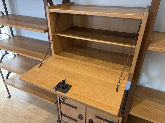 Image 1 of Oak with steel uprights cheese cabinet brutalist bookcase