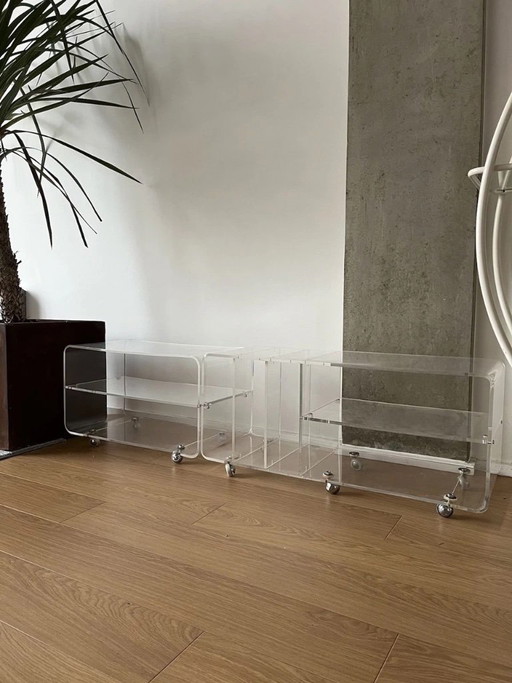 Set di trolley in acrilico e plexiglass - Anni '70