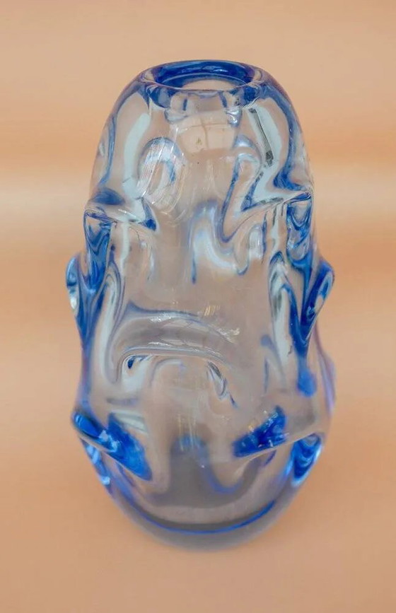 Image 1 of Vase vintage en cristal moderne bleu pâle par Börne Augustsson pour Åseda