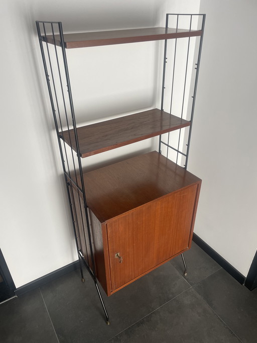 Vintage modular string wall system with cabinet
