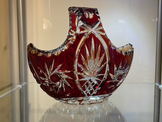 Cesto in Vetro di Cristallo Tagliato Rosso Rubino Boemo Vintage, Bohemia, Accessori da tavola (foto 4 di 15)