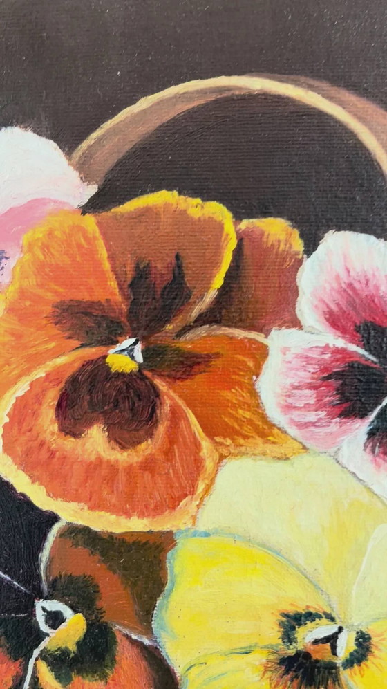 Image 1 of Vintage original flower oil painting, framed floral still life art