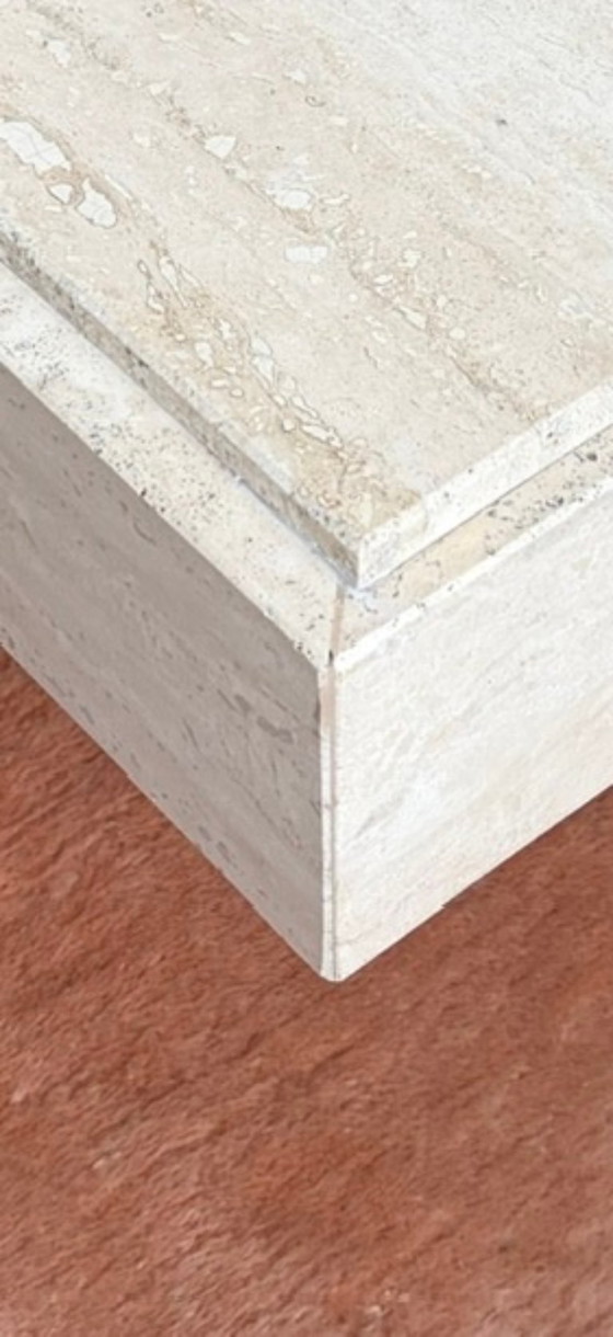 Image 1 of Pair of Architectural Solid Italian Travertine Coffee Tables - Attributed to Up & Up, Circa 1980