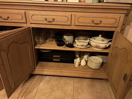 Beautiful sandblasted oak Sideboard and corner cabinet set – Glass, Metal (photo 2 of 10)