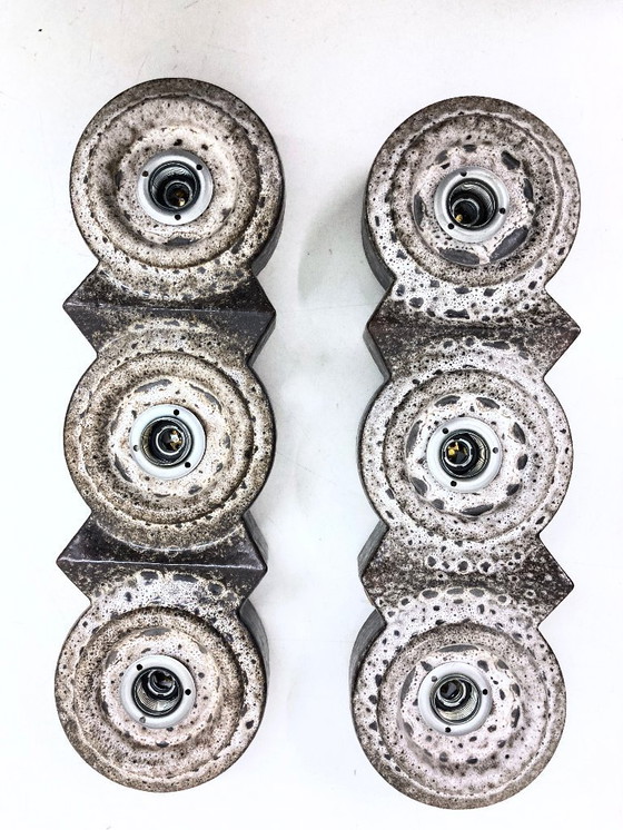 Image 1 of Two triple wall lamps from the 1960s/70s, brutalist style, PAN ceramics