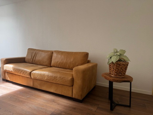 Leather mangowood Sofa with loveseat and poof