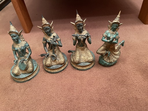 4X Thailändisch Messingfigur / Musikgruppe