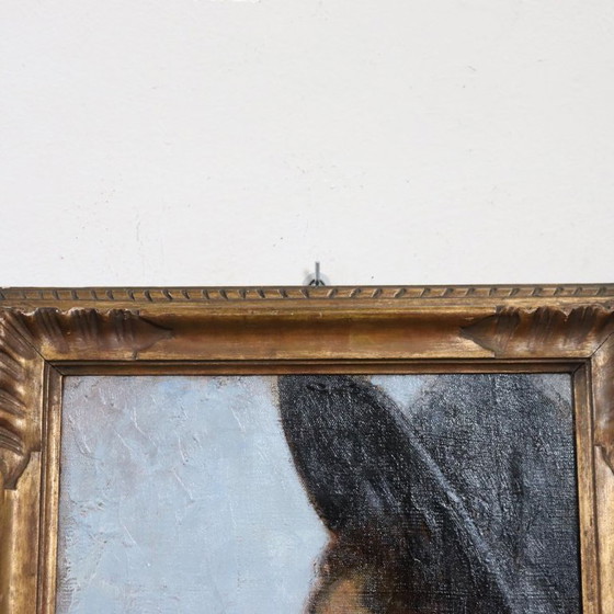 Image 1 of Ritratto di giovane donna con cappello, olio su tela, Italia, fine XIX secolo.