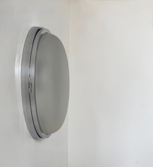 Applique vintage XL, metallo cromato e vetro sabbiato, Francia, 1930