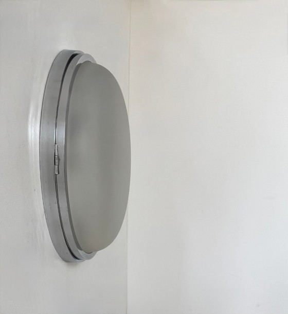 Image 1 of Applique vintage XL, metallo cromato e vetro sabbiato, Francia, 1930