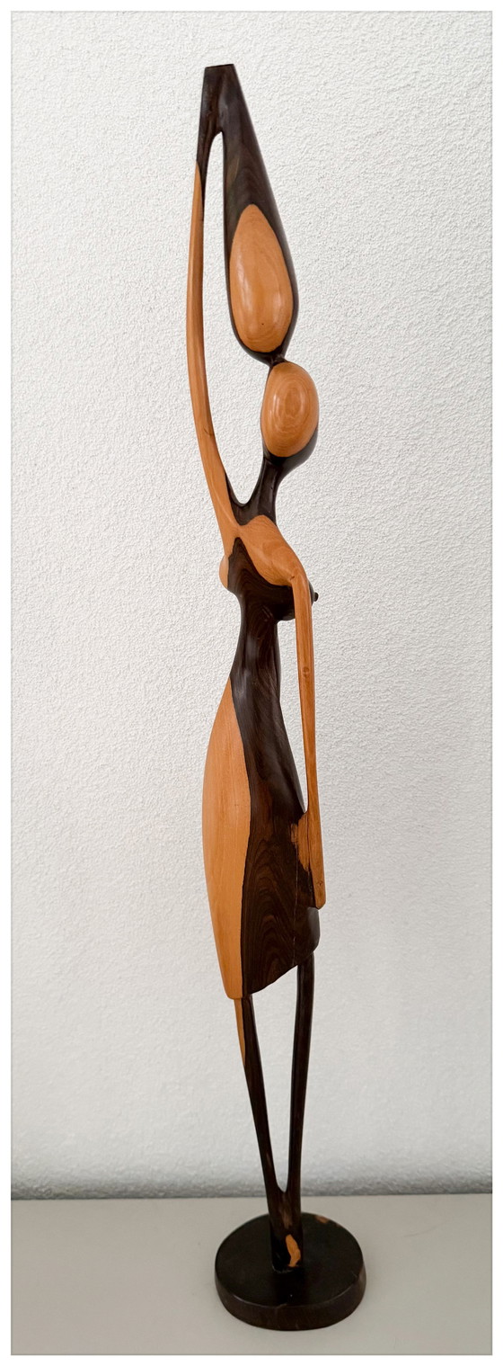 Image 1 of Slank ebbenhouten beeld – modern sculpturaal object (1996)