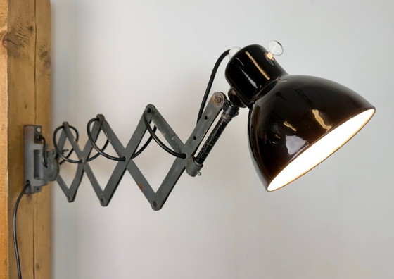 Image 1 of Industrial Black Enamel Scissor Wall Lamp, 1950s