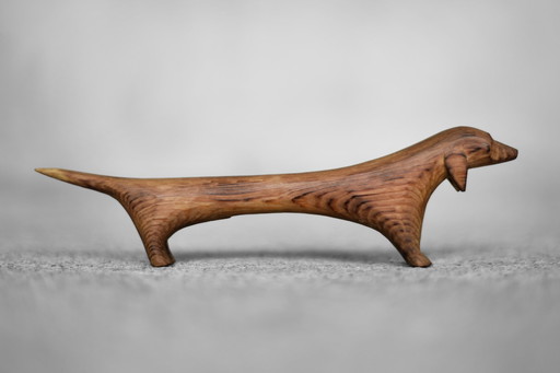 Vintage Mid-Century Danish Modern Wood Sculpture Dachshund Figurine, 1960s