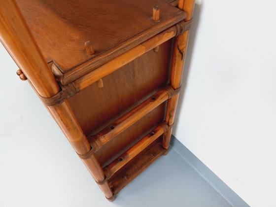 Image 1 of Large Vintage Rattan, Wood and Cane Bookcase from the 70s
