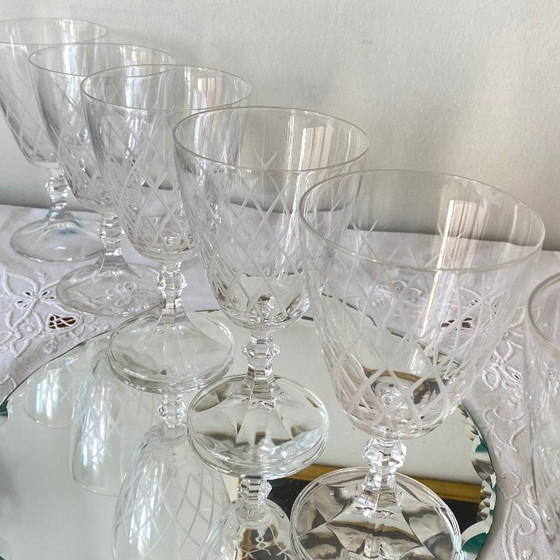 Image 1 of 6 Large Antique Engraved Glasses for Wine or Water