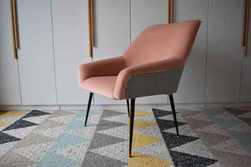 Fauteuil Vintage Shell, 1960S, Deutsche Democratische Republic, entièrement restauré, velours saumoné